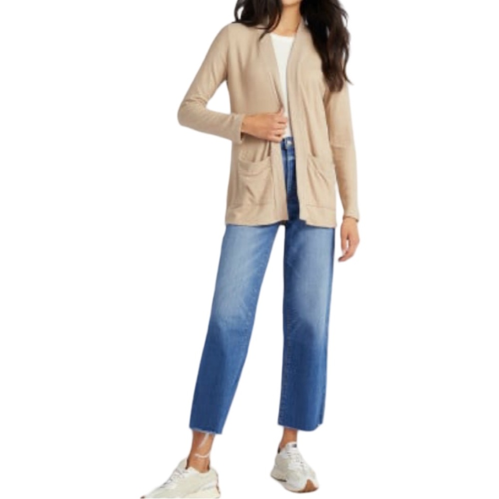 NWT Wantable Women's Brushed Hacci Rib Contrast Placket Cardigan Beige Medium
